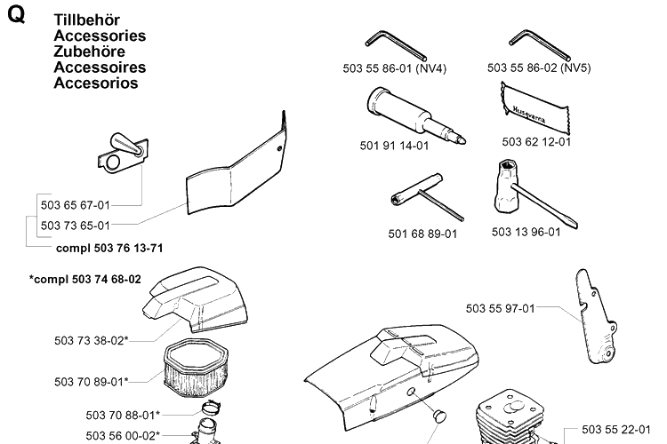 Accessories 2 Diagram and Parts List for 394XP 19980900001-Current Husqvarna Chainsaw