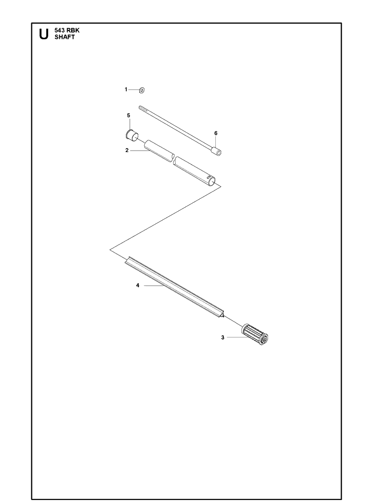 Shaft Diagram and Parts List for 543RBK 20130500001-20182200000 Husqvarna Brush Cutter