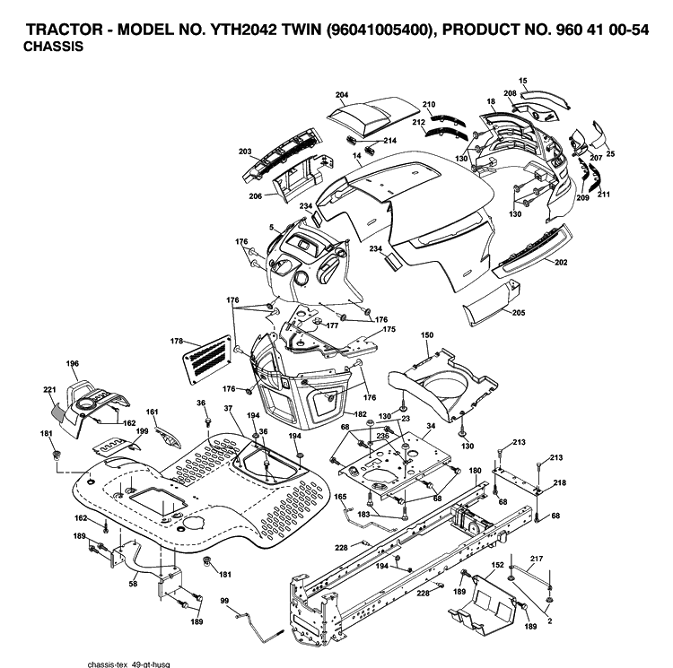 Chassis And Enclosures Diagram and Parts List for YTH2042 (96041005400)(2007-04) Husqvarna Lawn Tractor