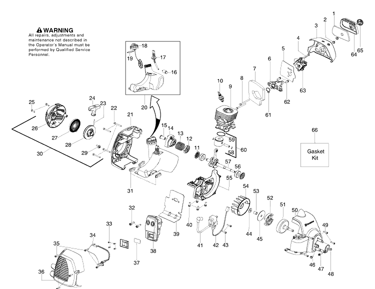 Engine, Fuel Tank And Ignition Diagram and Parts List for 125LD 2005-09 Husqvarna Trimmer