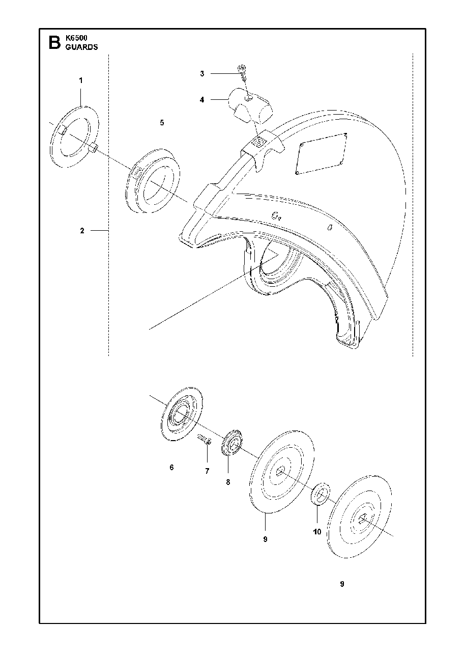 Guards Diagram and Parts List for K6500 2012-10 Husqvarna Circular Saw