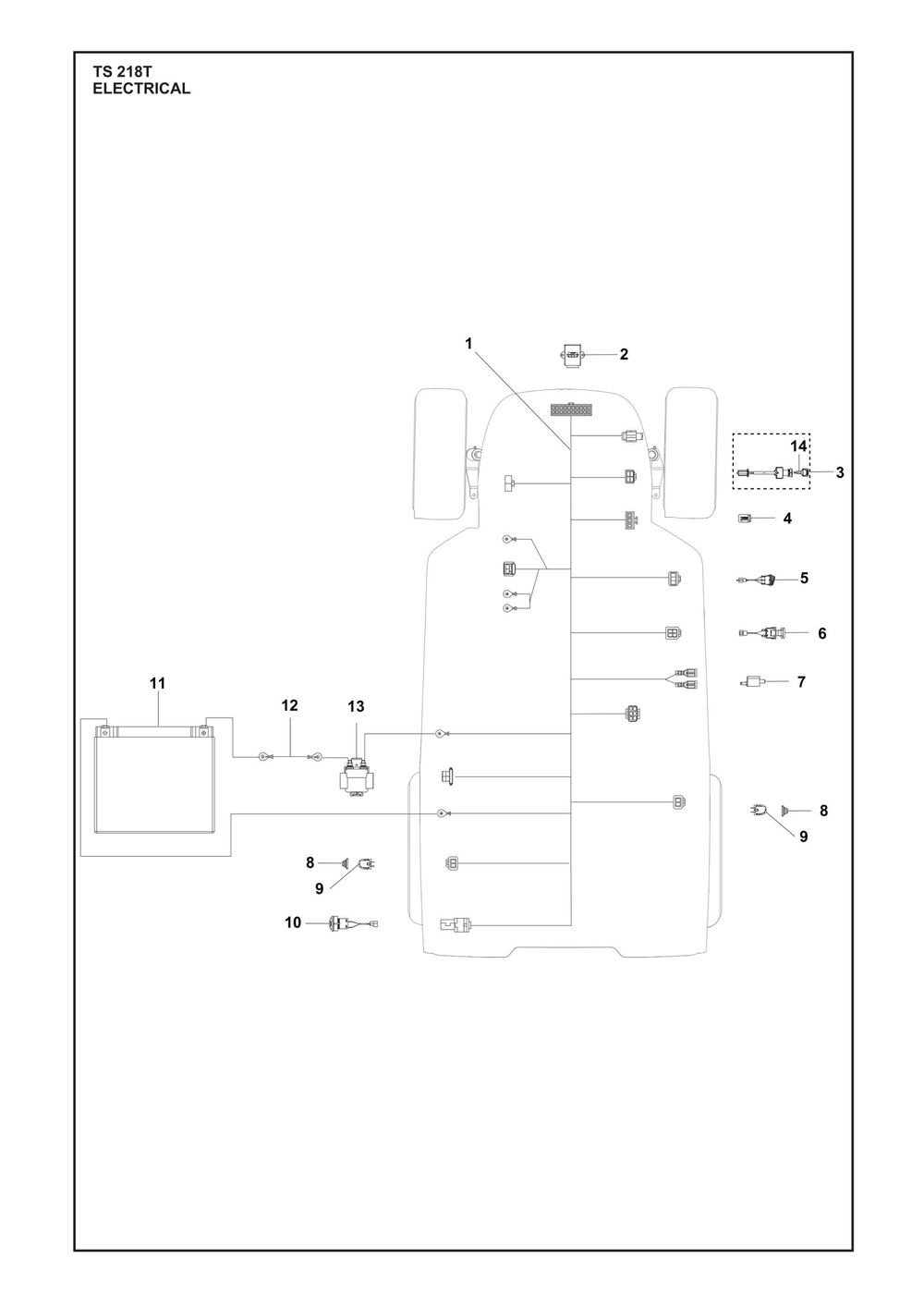 Electrical Diagram and Parts List for TS218T  Husqvarna Lawn Tractor