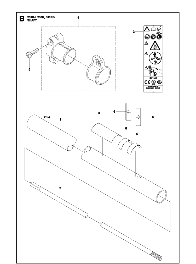 Shaft Diagram and Parts List for 233RJ  Husqvarna Brush Cutter