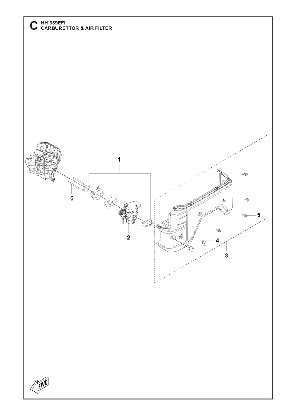 Carburetor And Air Filter Diagram and Parts List for HH389EFI 598610401, 598610402 Husqvarna Engine