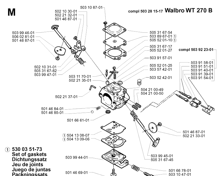 Carburetor Details Diagram and Parts List for 240L 19984400001-20001400000 Husqvarna Edger