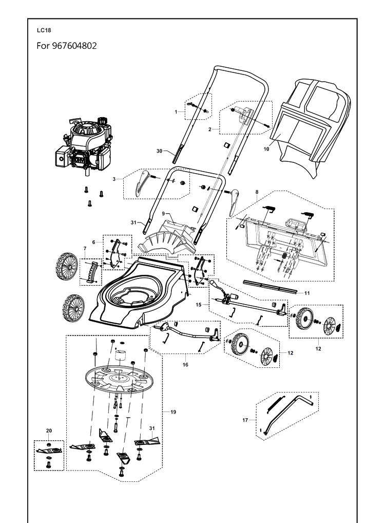 Product Complete 4 Diagram and Parts List for LC18  Husqvarna Lawn Mower