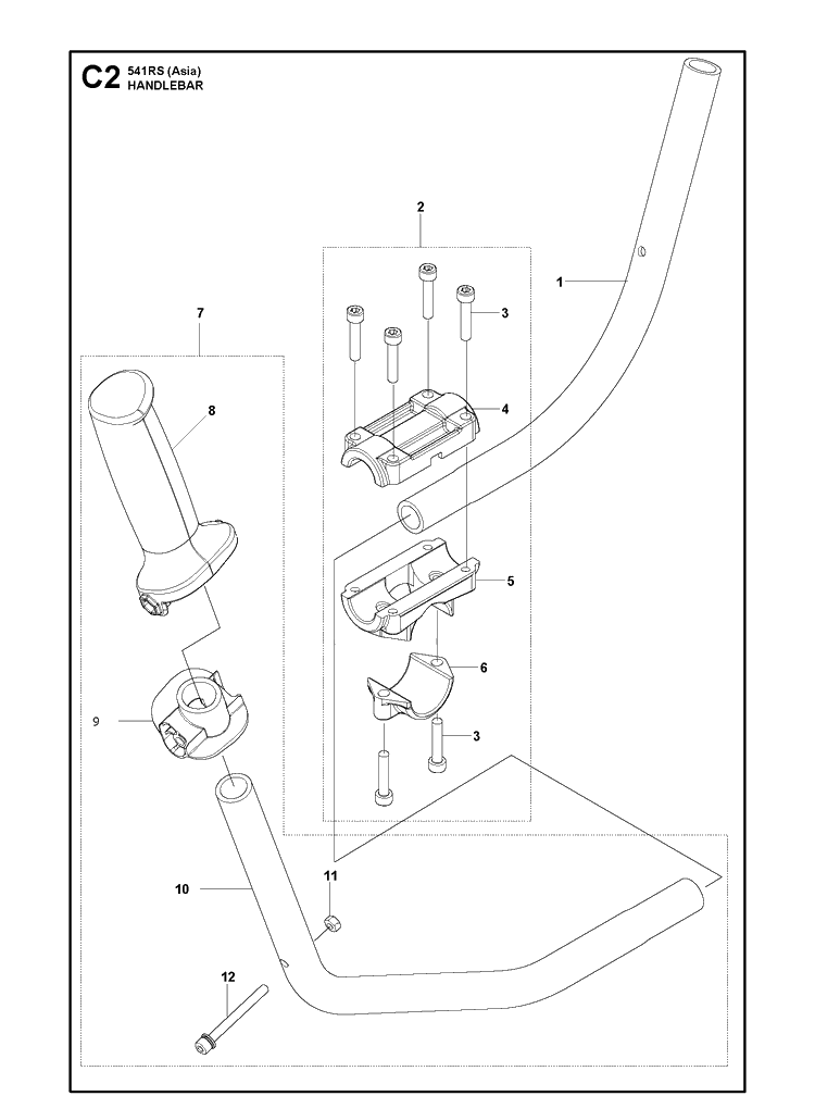 Handle Diagram and Parts List for 541RS  Husqvarna Brush Cutter