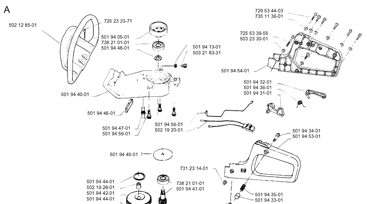 Handle Diagram and Parts List for 16H 1990-02 Husqvarna Hedge Trimmer
