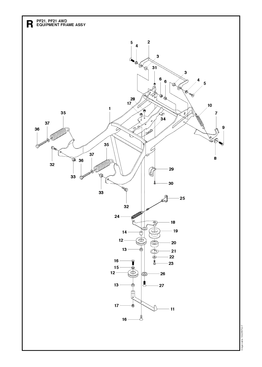 Frame Diagram and Parts List for PF21AWD (965192501)(2011-03) Husqvarna Lawn Tractor