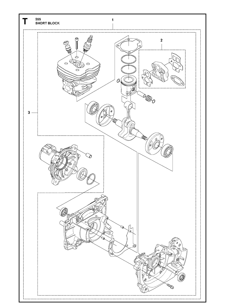 Short Block Diagram and Parts List for 355FXT  Husqvarna Brush Cutter