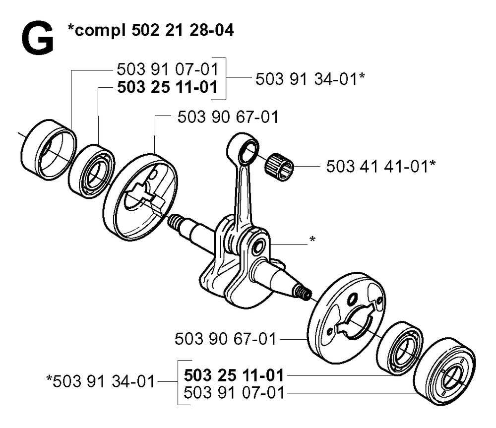 Crankshaft Diagram and Parts List for 240RBD 20004000001 & Above Husqvarna Trimmer