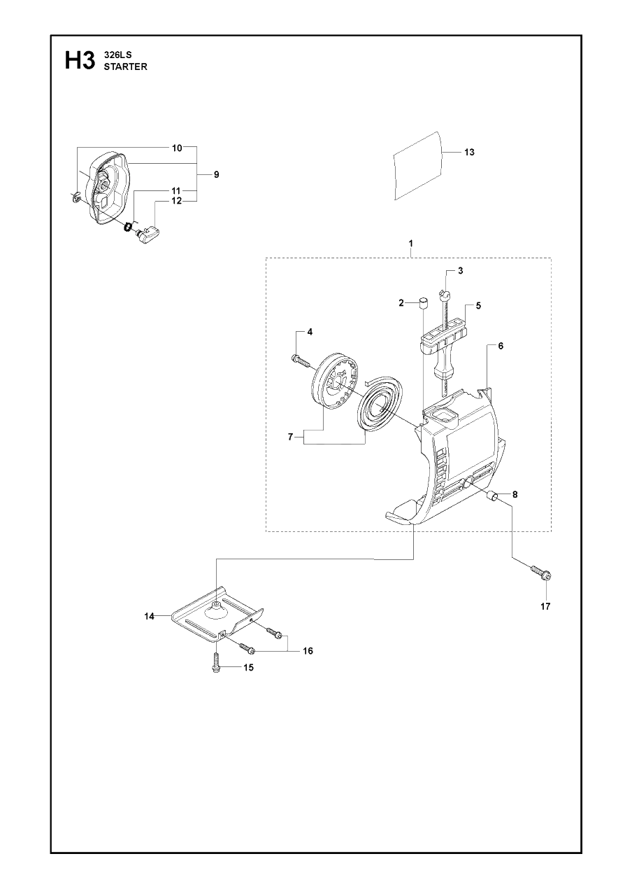 Starter 3 Diagram and Parts List for 326RX 20091800001 & Above Husqvarna Trimmer