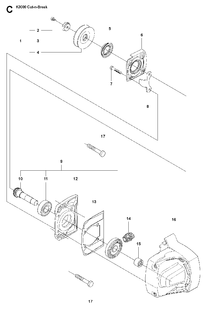 Gear Housing Diagram and Parts List for K3000CUT-N-BREAK 2008-05 Husqvarna Circular Saw