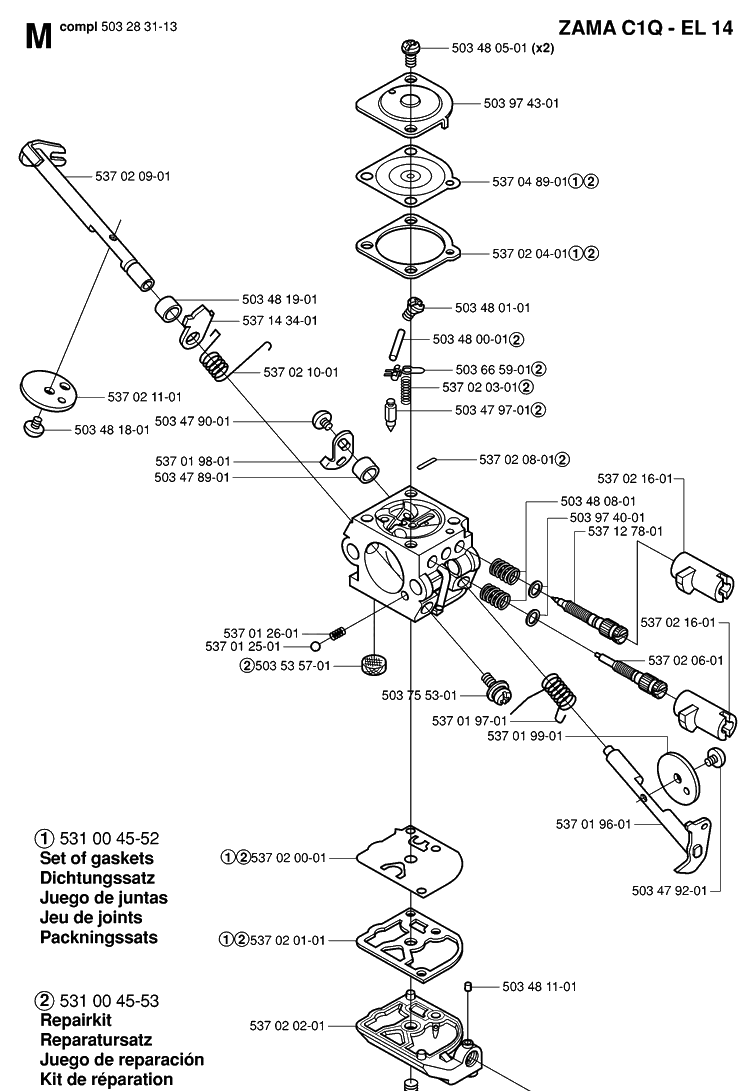 Carburetor Details Diagram and Parts List for 326HD75 (X-SERIES)(20020500001-20030100000) Husqvarna Hedge Trimmer