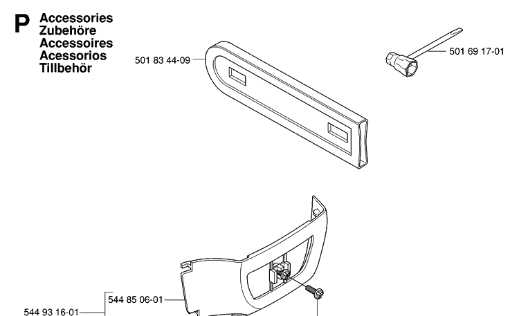 Accessories Diagram and Parts List for 334T 20063600001-Current Husqvarna Chainsaw