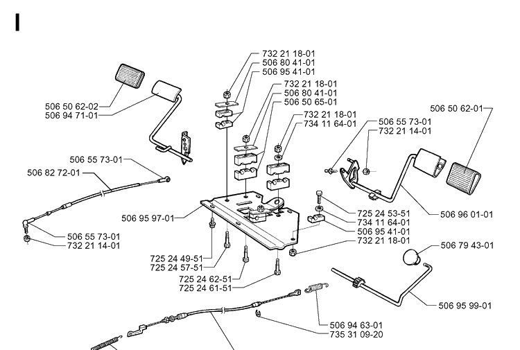 Pedals Diagram and Parts List for RIDER850HST 1997-03 Husqvarna Lawn Mower