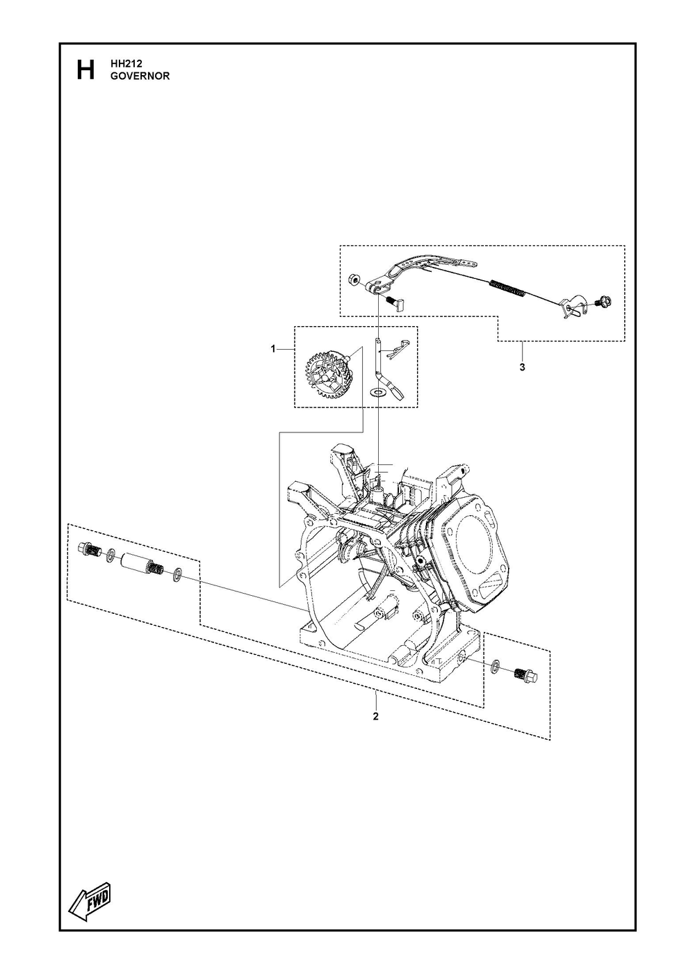 Governor Diagram and Parts List for HH212 596210001-596210002 Husqvarna Engine