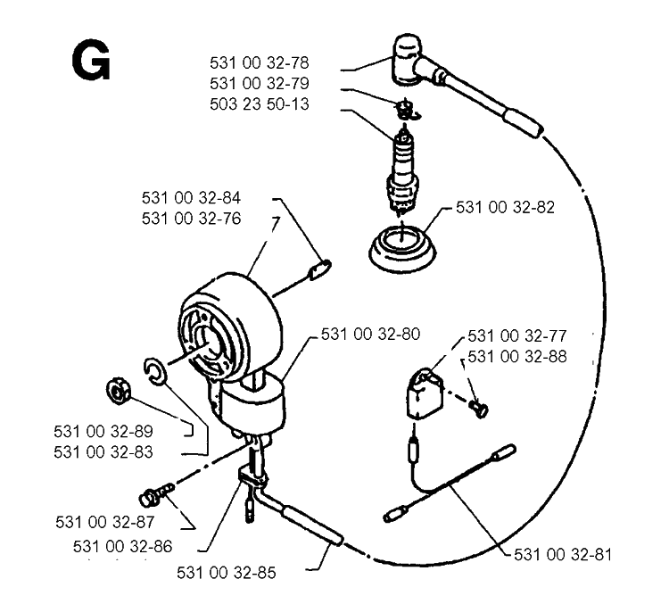 Ignition System Diagram and Parts List for 140B 19952700001-19960900000 Husqvarna Leaf Blower / Vacuum