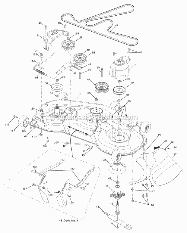 Mower Deck Diagram and Parts List for PBGT22H48 2006-01 Husqvarna Lawn Tractor