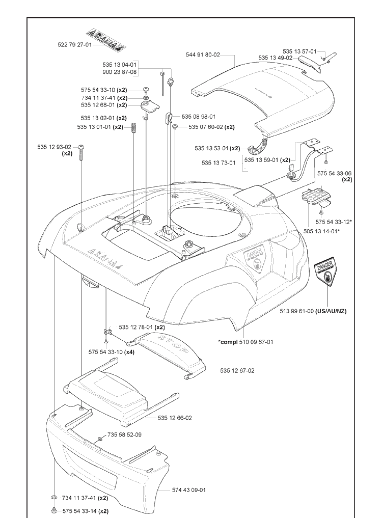 Cover Diagram and Parts List for 220AC 2010-01 Husqvarna Lawn Mower