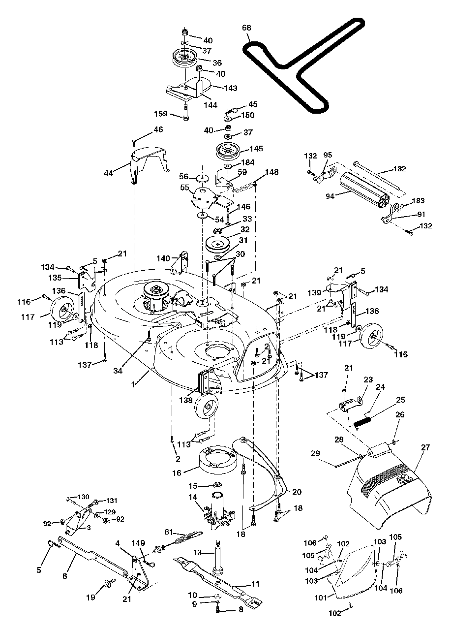 Mower Deck Diagram and Parts List for YTH1342XP (954569332-A)(2003-03) Husqvarna Lawn Tractor