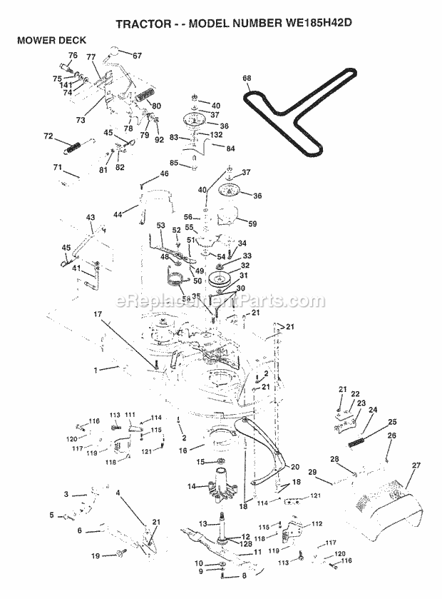 Mower Deck Diagram and Parts List for WE185H42D 1998 Husqvarna Lawn Tractor