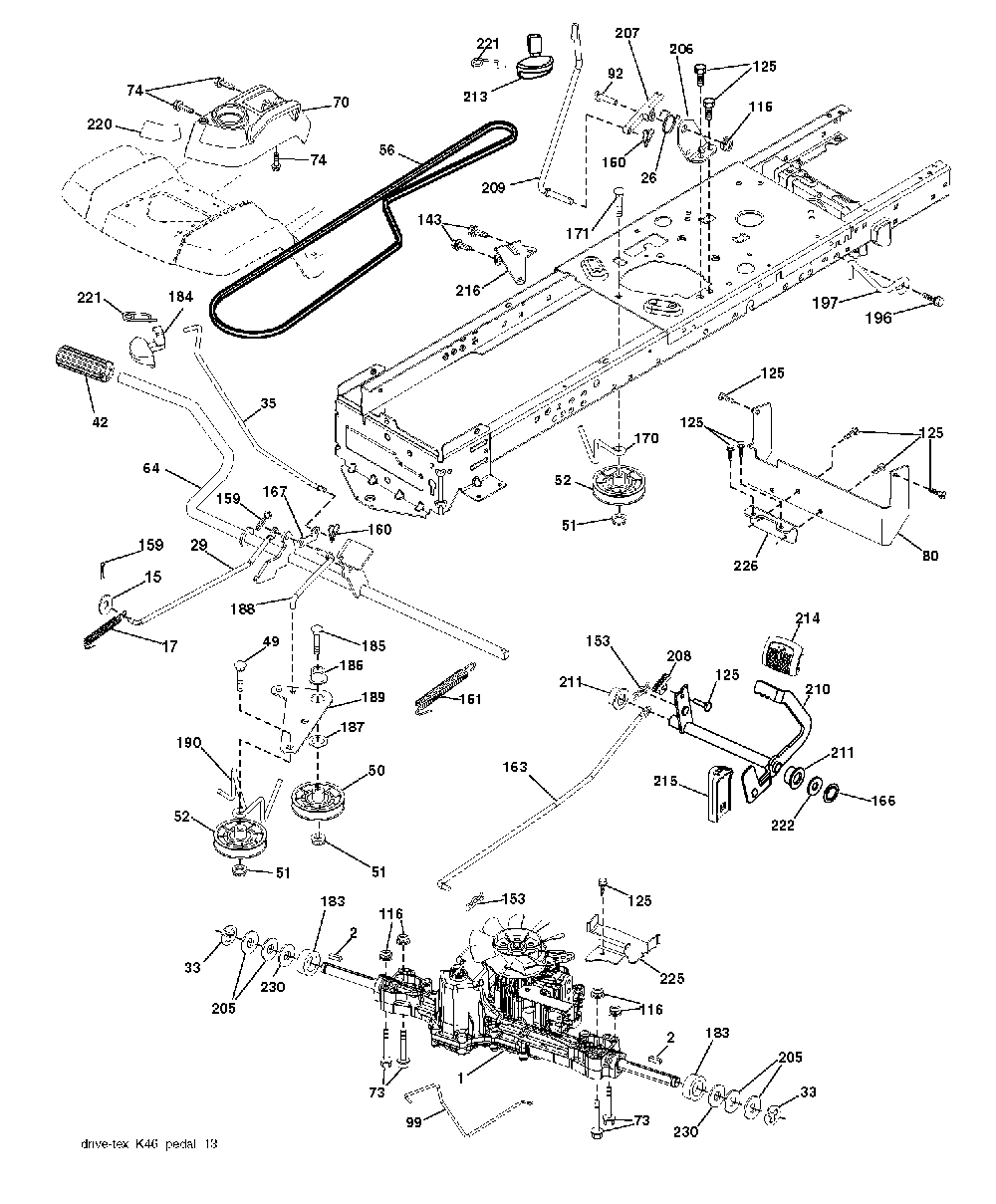 Drive Diagram and Parts List for YTH200TWIN (96041006302)(2009-10) Husqvarna Lawn Tractor