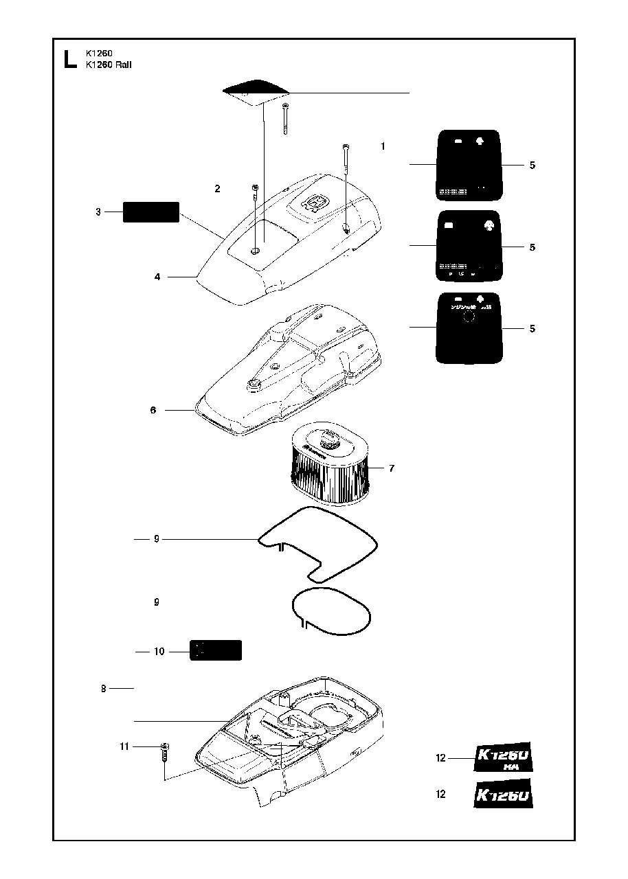 Air Filter Diagram and Parts List for K1260RAIL 2010-10 Husqvarna Circular Saw
