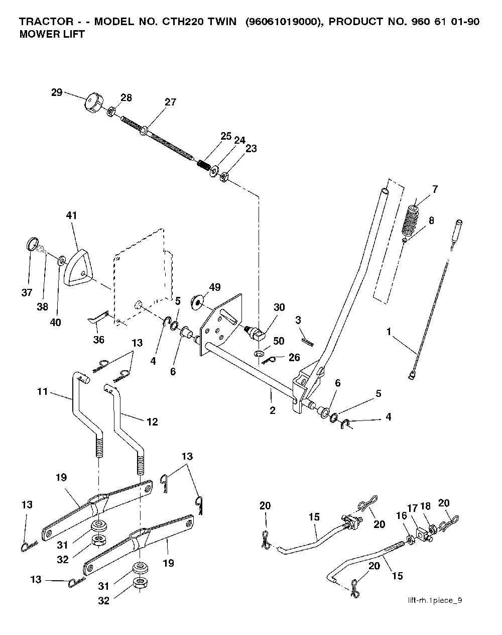 Mower Lift / Deck Lift Diagram and Parts List for CTH220TWIN (96061019000)(2007-02) Husqvarna Lawn Tractor