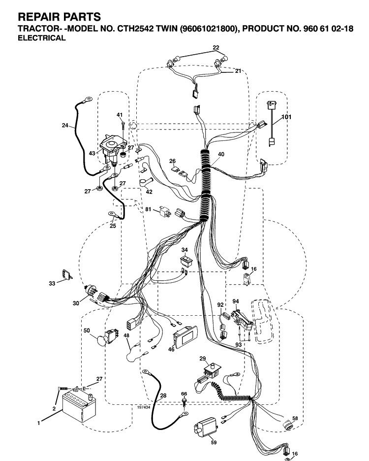 Electrical Diagram and Parts List for CTH2542T (96061021800)(2007-04) Husqvarna Lawn Tractor