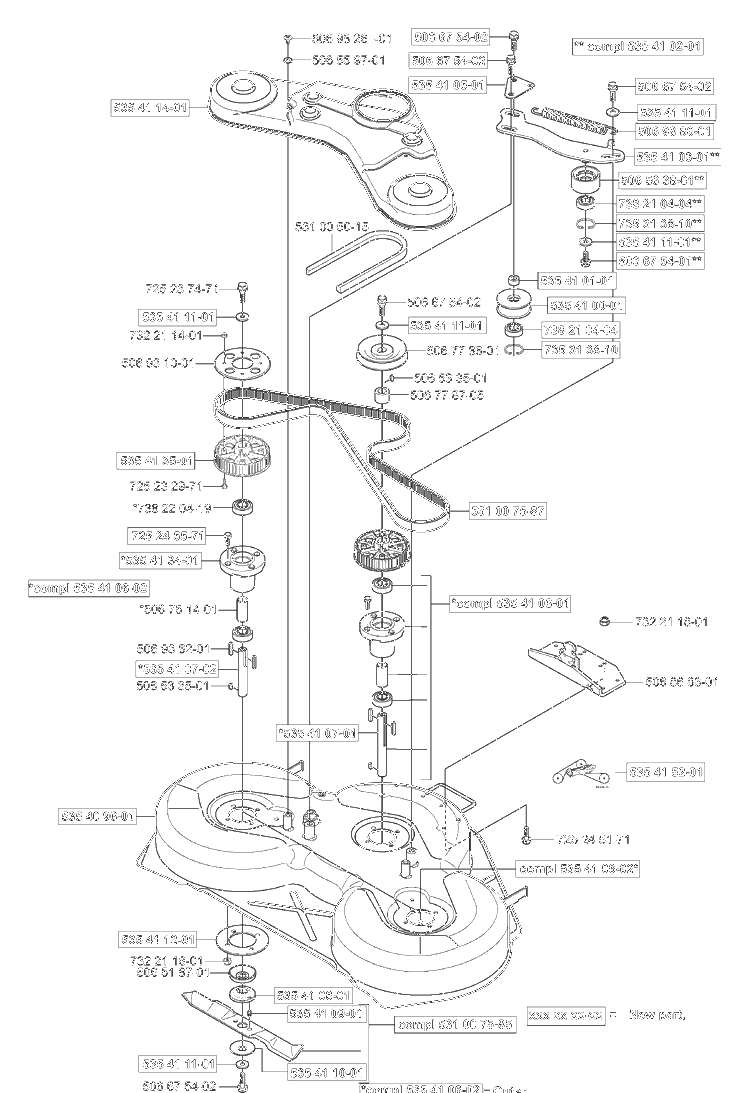 Deck (41-Inch Mulch) Diagram and Parts List for RIDERPROFLEX21 2001-02 Husqvarna Lawn Tractor