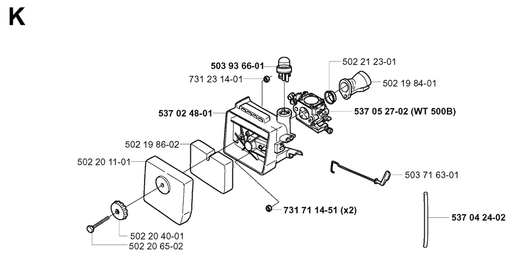 Carburetor And Air Filter Diagram and Parts List for 240RBD 20004000001 & Above Husqvarna Trimmer