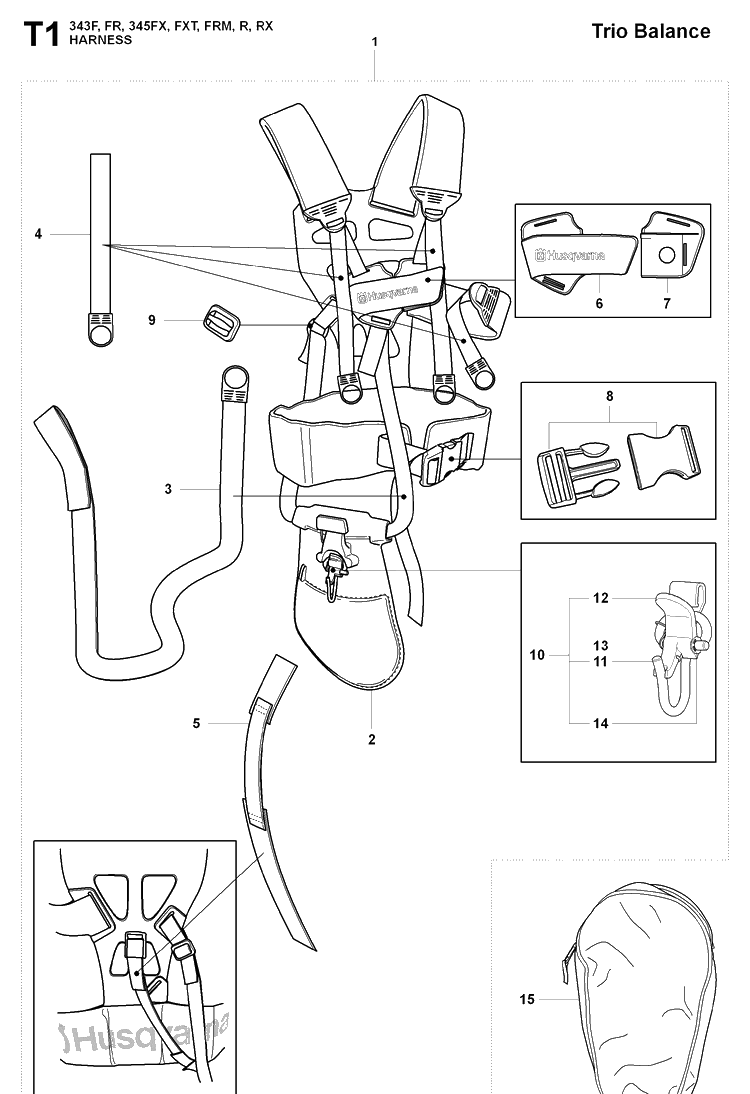 Harness Diagram and Parts List for 343FRM  Husqvarna Brush Cutter