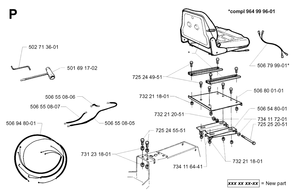 Seat Diagram and Parts List for PF18 2000-02 Husqvarna Lawn Tractor