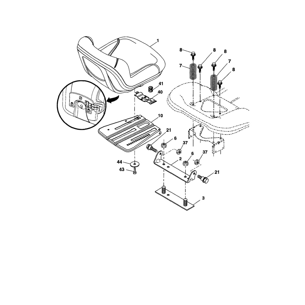 Seat Diagram and Parts List for 917289580  Husqvarna Lawn Tractor