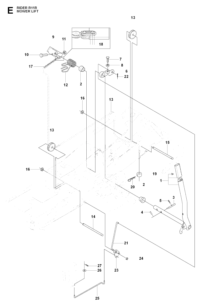 Mower Lift / Deck Lift Diagram and Parts List for R11R (966830401)(2009-04) Husqvarna Lawn Tractor