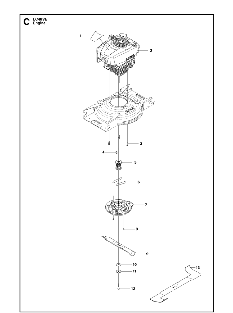 Engine Diagram and Parts List for LC48VE  Husqvarna Lawn Mower