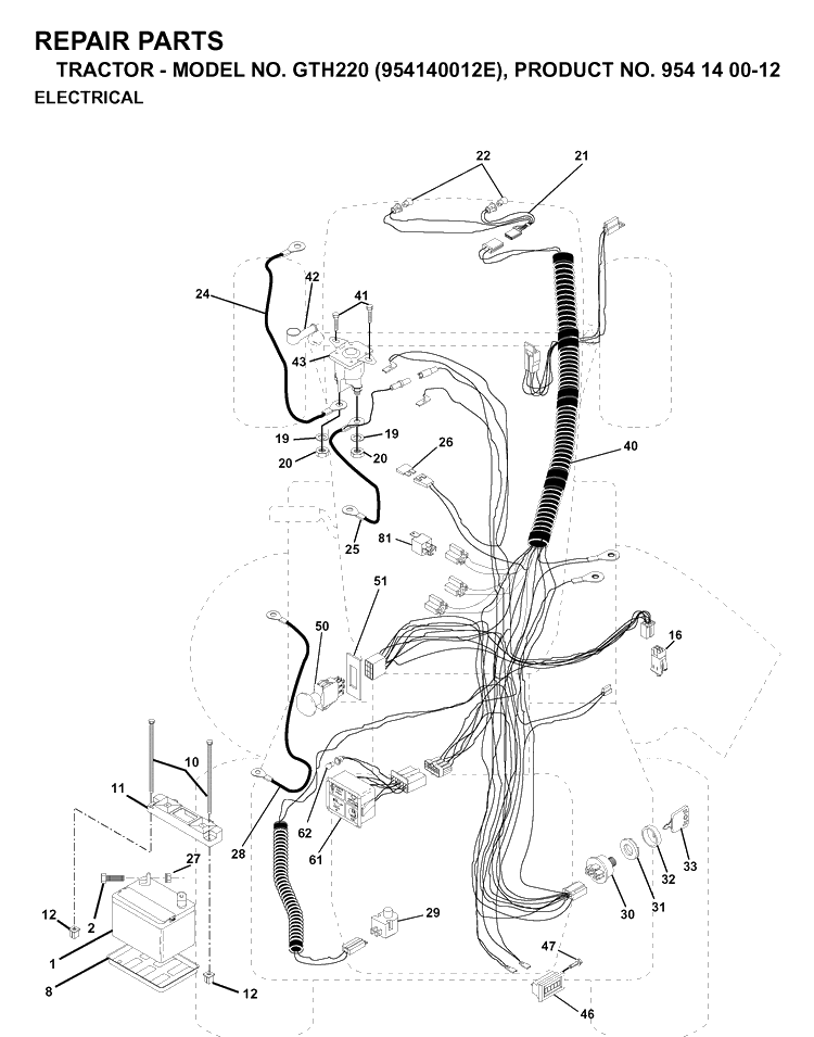 Electrical Diagram and Parts List for GTH220 (954140012E)(1998-09) Husqvarna Lawn Tractor