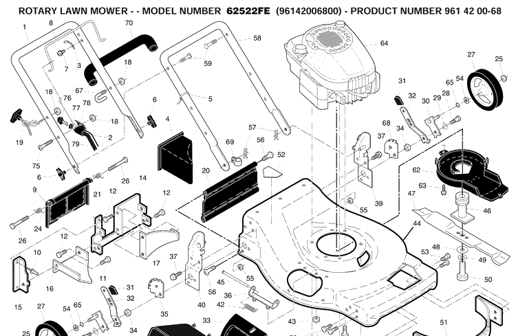 Repair Parts 2 Diagram and Parts List for 62522FE (96142006800)(2009-01) Husqvarna Lawn Mower