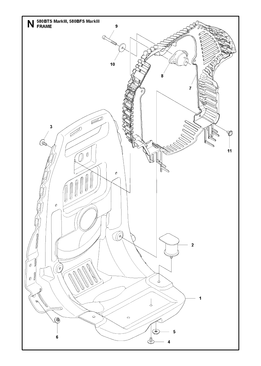 Frame Diagram and Parts List for 580BFS-BTS Mark III Husqvarna Leaf Blower / Vacuum