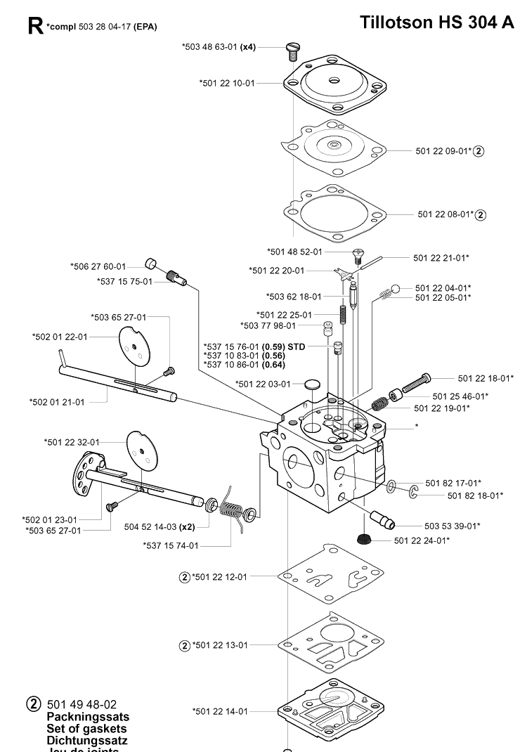 Carburetor Details 2 Diagram and Parts List for 265RX 20012600001-20023100000 Husqvarna Brush Cutter
