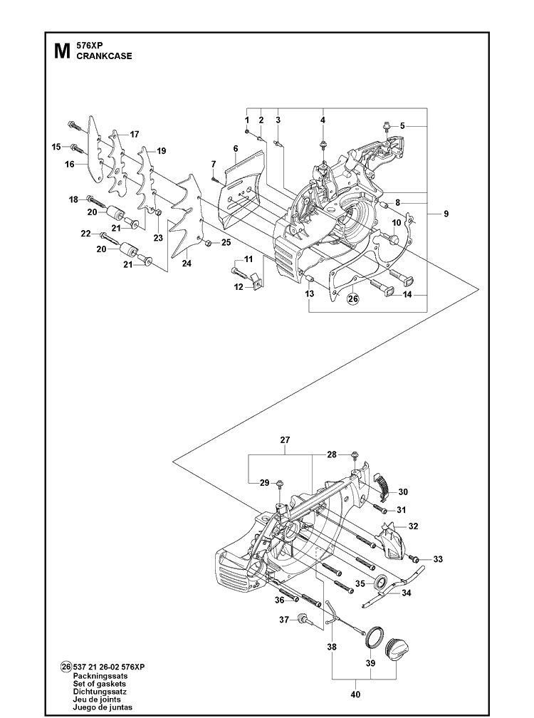 Crankcase Diagram and Parts List for 576XP-576XPEPA 20100100001-20110100000 Husqvarna Chainsaw