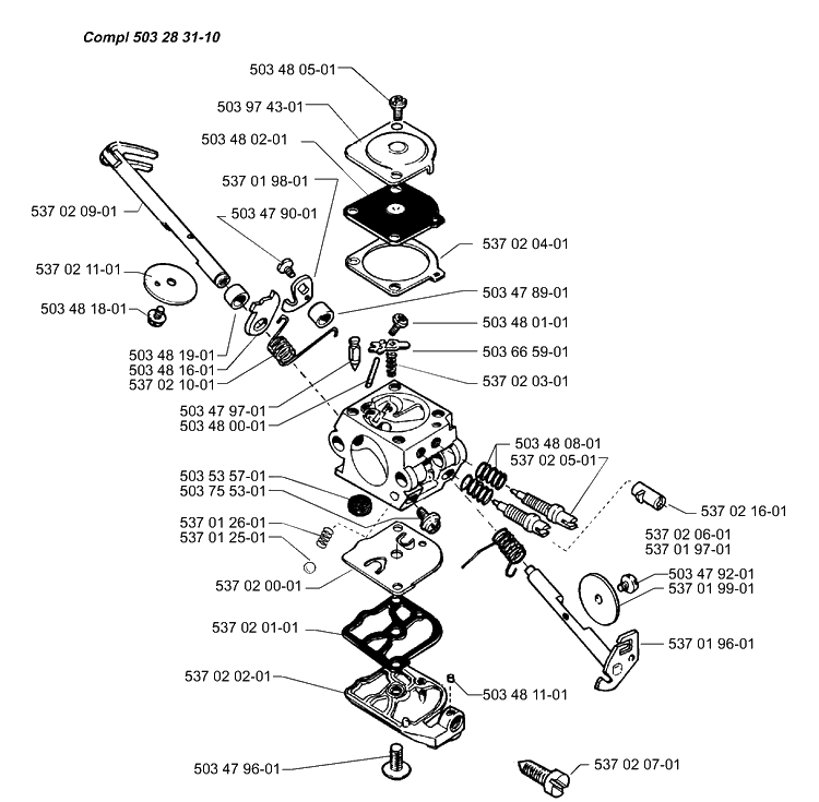 Carburetor Parts Diagram and Parts List for 325E (X-SERIES)(1999-10) Husqvarna Edger