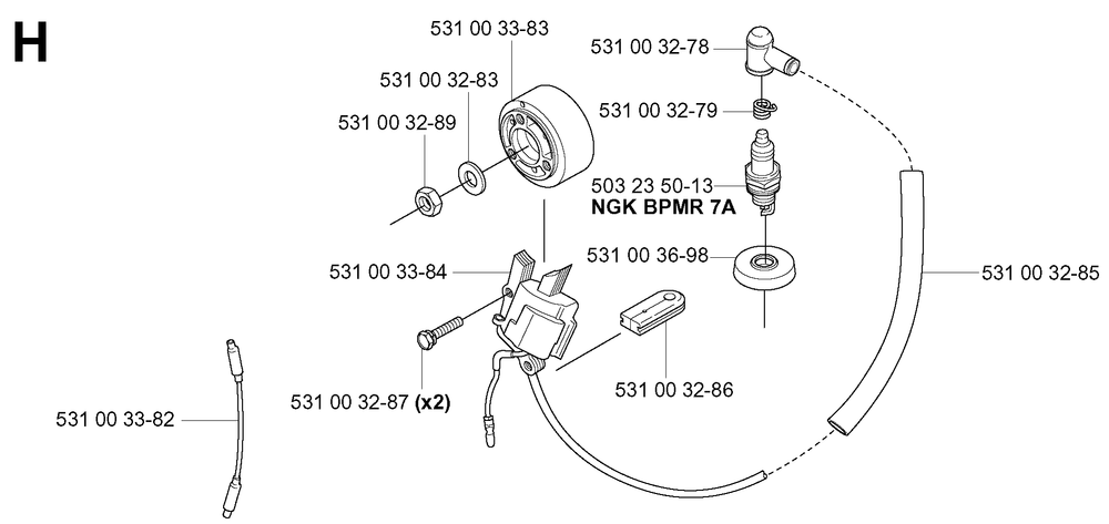 Ignition System Diagram and Parts List for 155B (TEX54D-EC50)(20041400001-Current)(2004) Husqvarna Leaf Blower / Vacuum