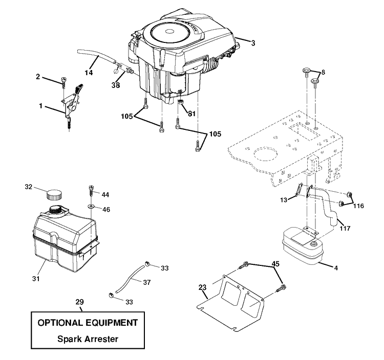 Engine And Cutting Equipment Diagram and Parts List for LTH1797 (96011022101)(2012-01) Husqvarna Lawn Tractor