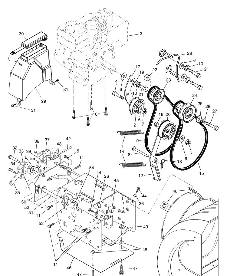 Chassis / Engine / Pulleys Diagram and Parts List for 1130 (STE XP)(2004-07) Husqvarna Snow Blower
