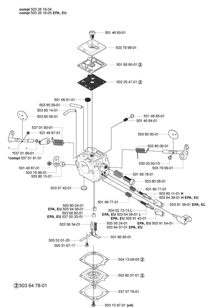 Carburetor Parts Diagram and Parts List for 362EPA 2005-05 Husqvarna Chainsaw