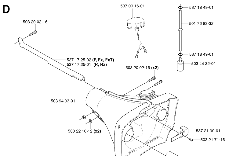 Fuel Tank Diagram and Parts List for 343R 20031800001-20043100000 Husqvarna Brush Cutter