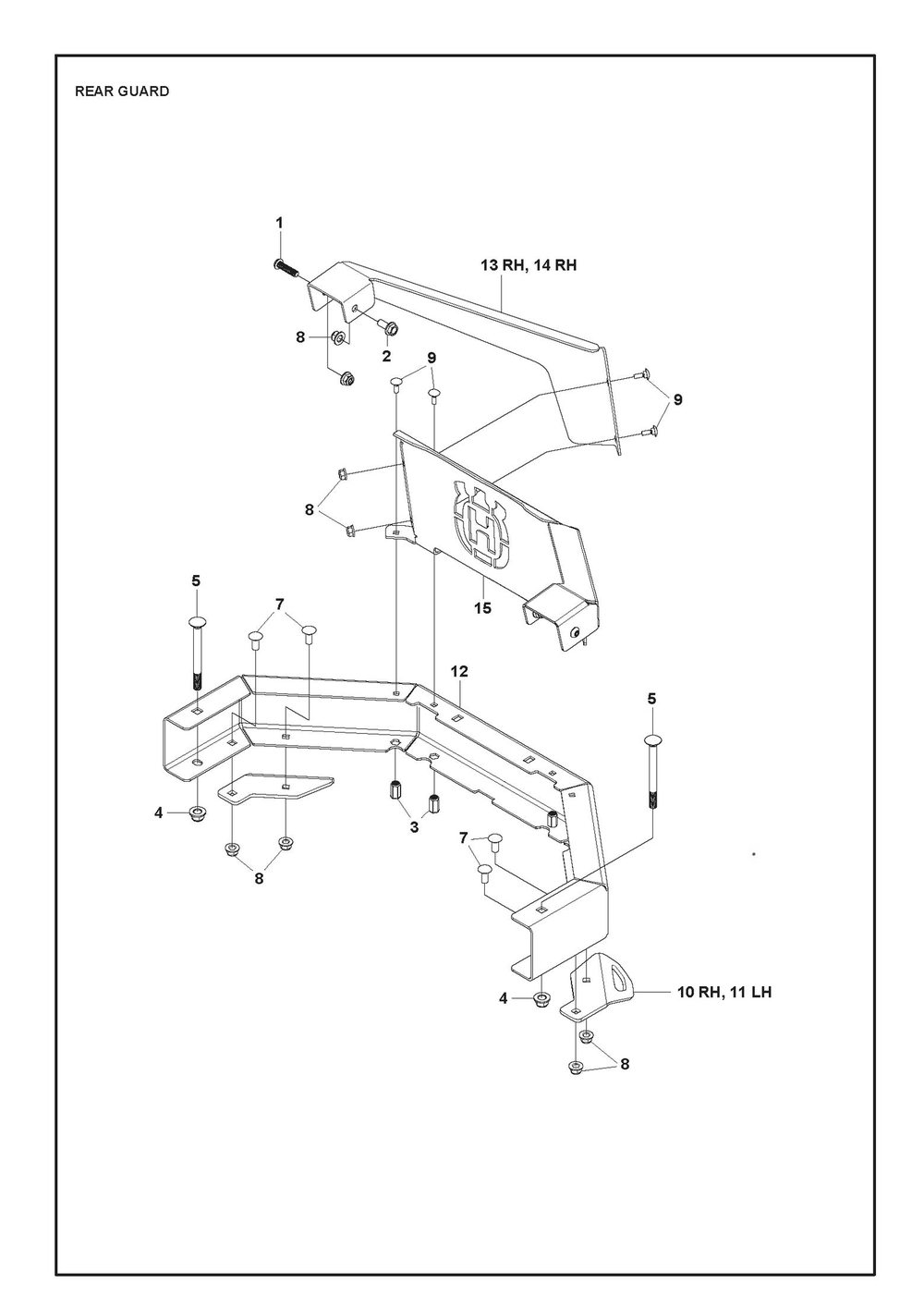 Frame - Rear Guards Diagram and Parts List for XCITETMZ345 Z350 Husqvarna Lawn Tractor