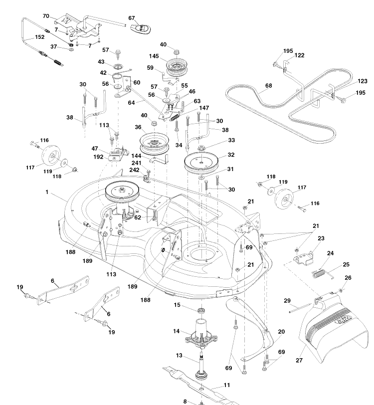 Mower Deck Diagram and Parts List for YTH2042 (96043010600)(2009-12) Husqvarna Lawn Mower